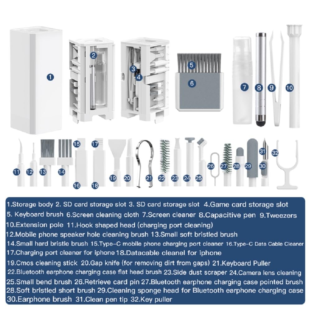 Kit de limpieza electrónica 7 en 1, limpiador de teclado, kit de limpieza de laptop para monitor, teléfono celular, auriculares, Lego, lente de cámara de computadora portátil (rosa)