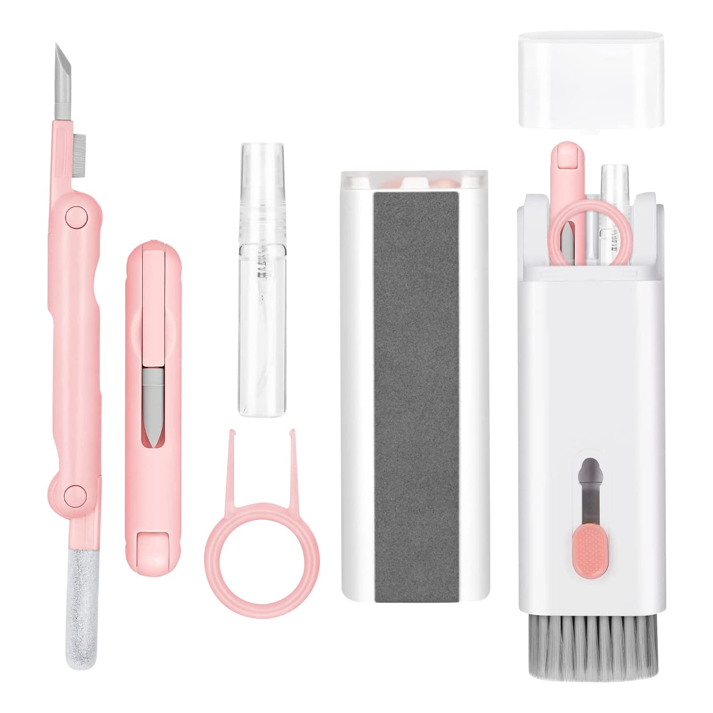 Kit de limpieza electrónica 7 en 1, limpiador de teclado, kit de limpieza de laptop para monitor, teléfono celular, auriculares, Lego, lente de cámara de computadora portátil (rosa)