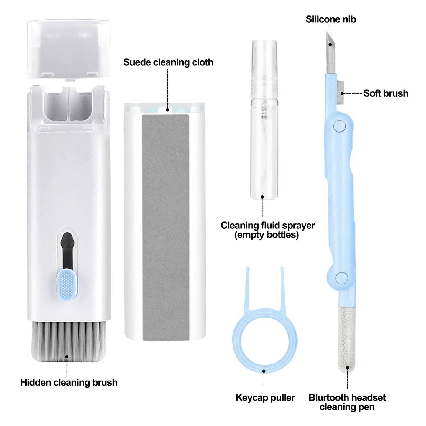 Kit de limpieza electrónica 7 en 1, limpiador de teclado, kit de limpieza de laptop para monitor, teléfono celular, auriculares, Lego, lente de cámara de computadora portátil (rosa)