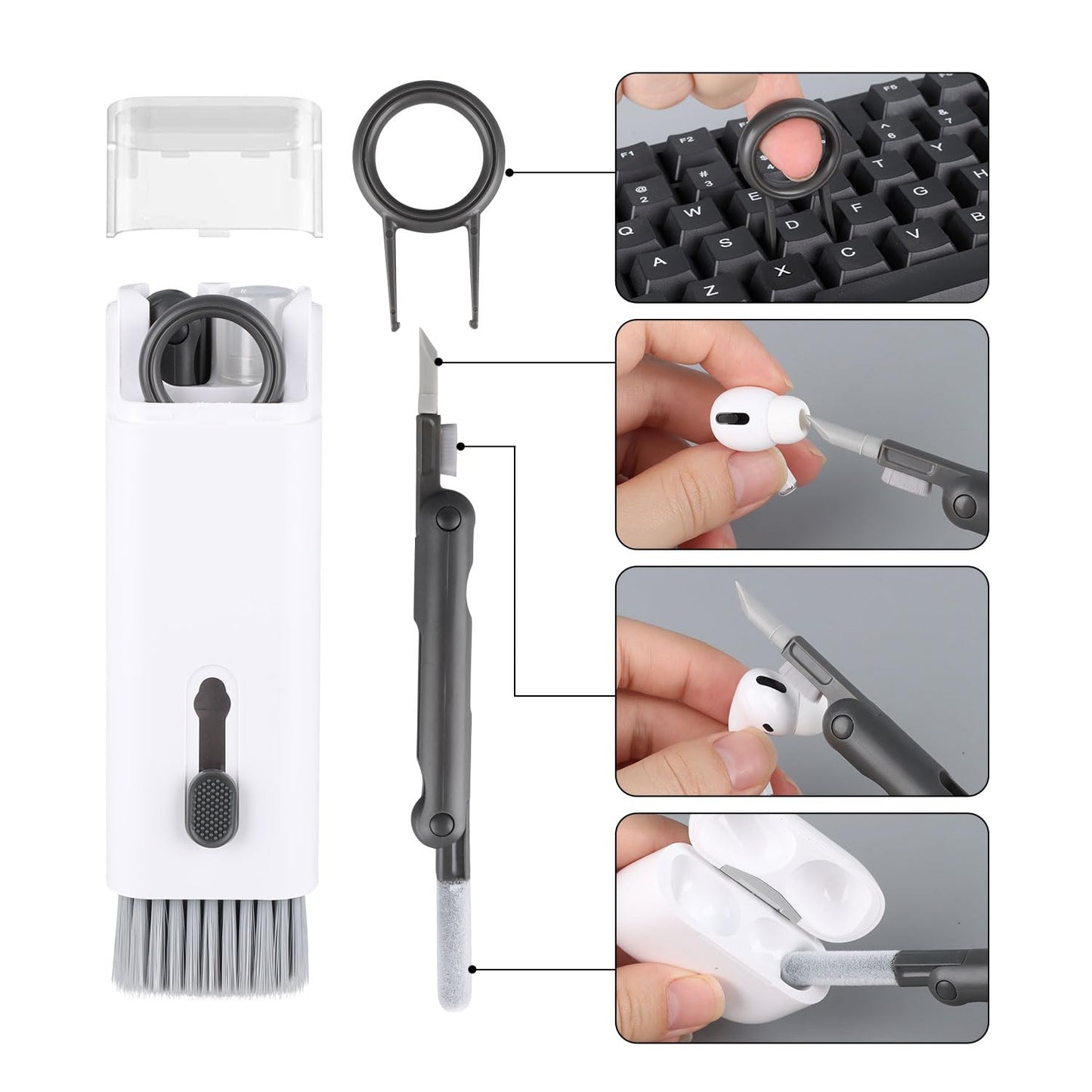 Kit de limpieza electrónica 7 en 1, limpiador de teclado, kit de limpieza de laptop para monitor, teléfono celular, auriculares, Lego, lente de cámara de computadora portátil (rosa)