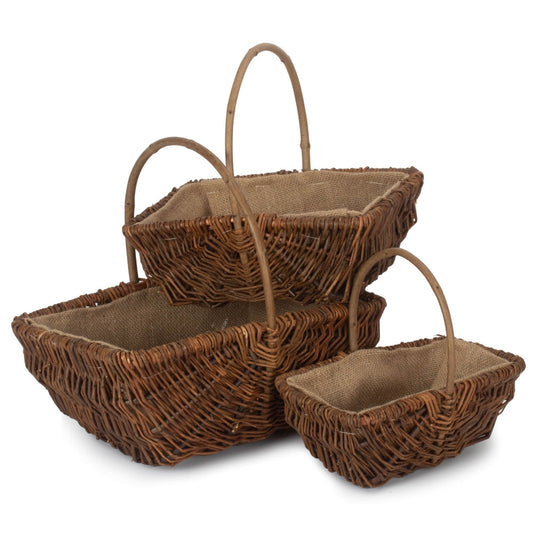 Rectangular Unpeeled Willow Garden Trug With Hessian Lining-0